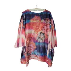Catherine's Colorful Boho Top With Lace & Studded 22W 24W